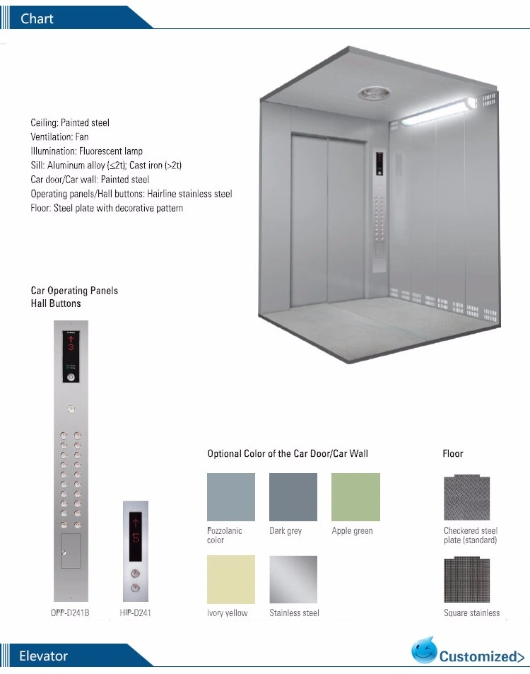 Capacity 4000kg Stable and Safe Machine Room Customized Freight Elevator
