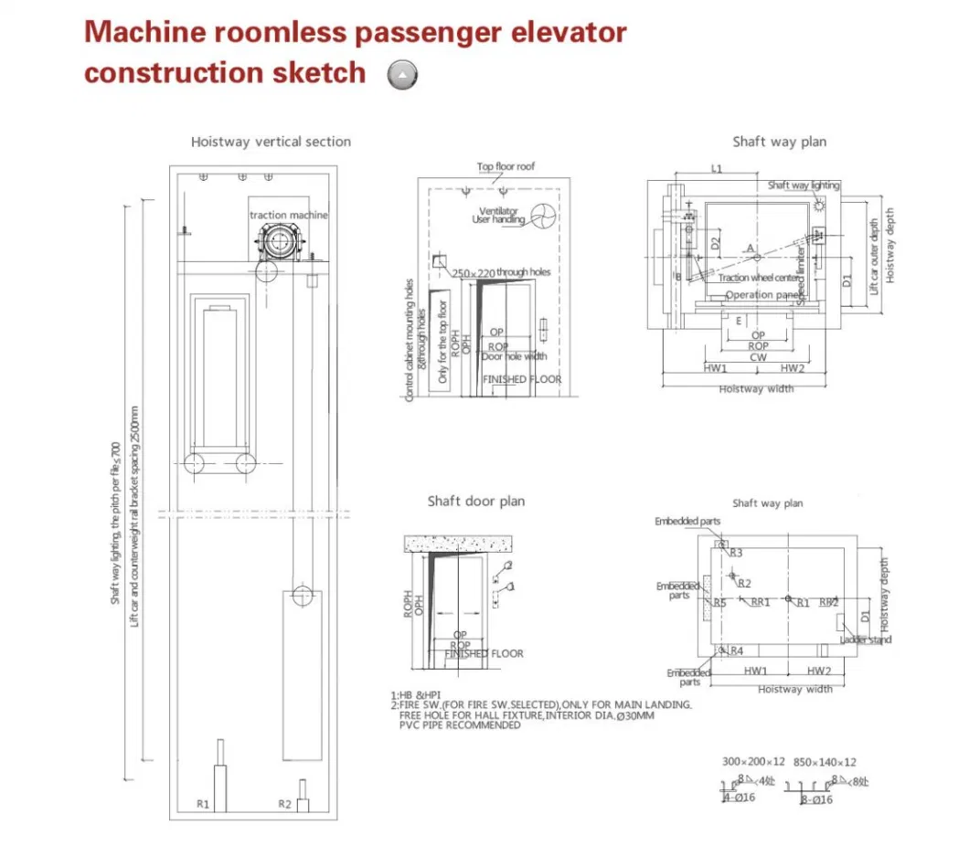 4 to 8 Persons Gearless Machine Roomless Residential Elevator